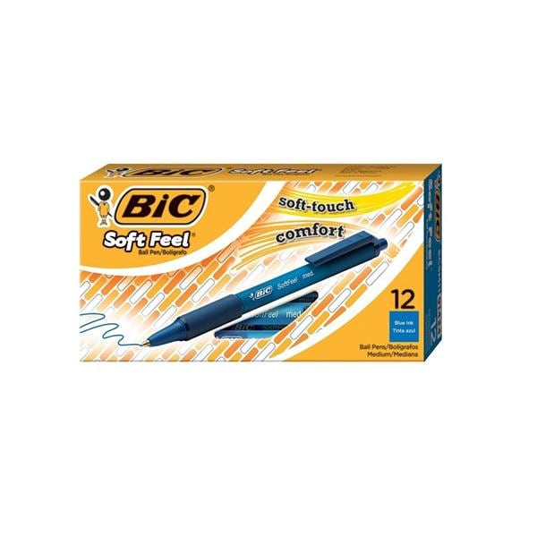 BIC Soft Feel Retracting BallPt Pen Medium Point 1.0 mm Blue 12/Pk