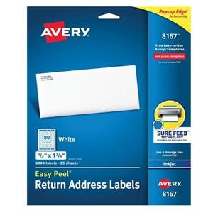 Avery White Inkjet Return Address Label 1/2 in x 1.75 in 2000/Box 200/Bx