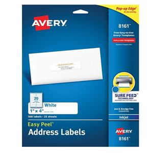 Avery White Inkjet Address Labels 1" x 4" Box Of 500 500/Bx