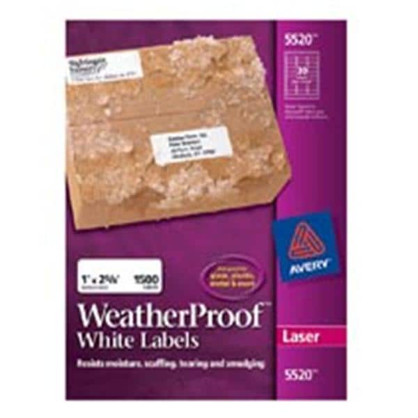 White Weatherproof Laser Address Labels 1 in x 2 5/8 in 1500/Box 1500/Bx