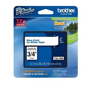 Brother TZe-243 Blue-On-White Tape 0.75" x 26.2' 1/PK