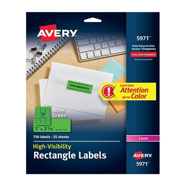 Laser Address Labels 1 in x 2 5/8 in Neon Green 750/Pack 750/Pk