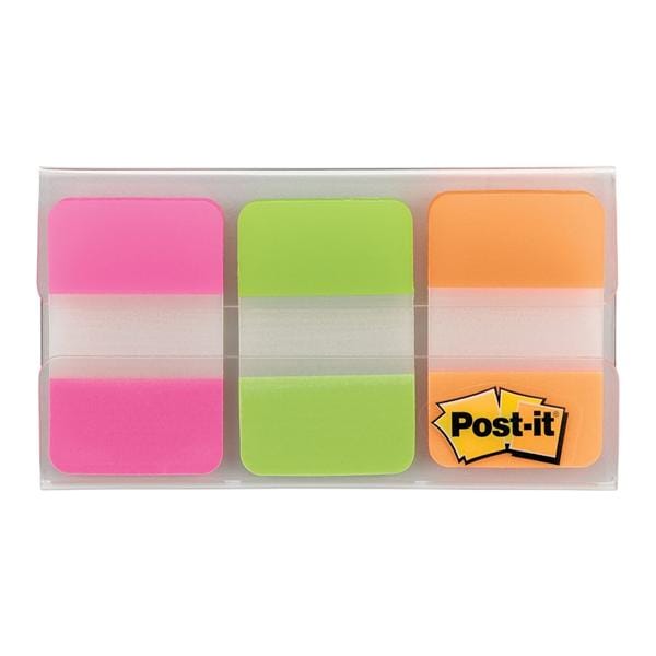 Durable Tabs 1 in x 1.5 in Green/Orange/Pink 22 Flags/Pad 3/Pack 1/PK