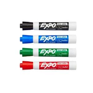 EXPO Low-Odor Dry-Erase Markers Bullet Pt Assorted Colors 4/Pack 4/Pk