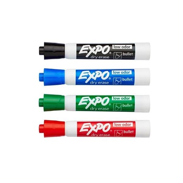 EXPO Low-Odor Dry-Erase Markers Bullet Pt Assorted Colors 4/Pack 4/Pk