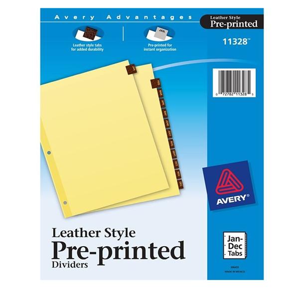 Avery Red 30% Recycled Leather Preprinted Tab Dividers Monthly 1/PK