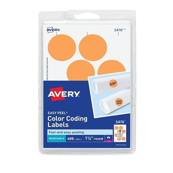 Removable Color-Coding Labels 1.25 in Dia Neon Orange 400/Pack 400/Pk