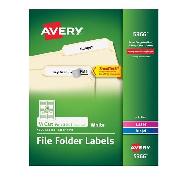 Permanent File Folder Labels 2/3 in x 3 7/16 in White 1500/Box 1500/Bx