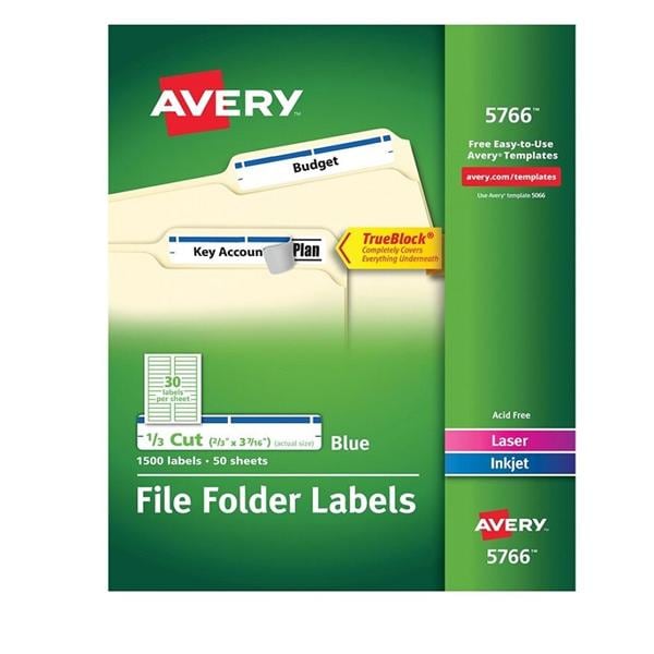 File Folder Labels, 2/3" x 3 7/16", Blue 1500/Bx