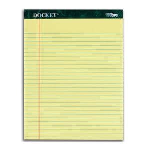 Tops Docket Legal Ruled Pads 8.5 in x 11.75 in 50 Sheets Canary 12/Pk