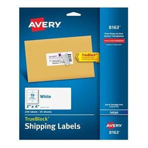 Avery TrueBlock White Inkjet Shipping Labels 2 in x 4 in 250/Pack 250/Bx