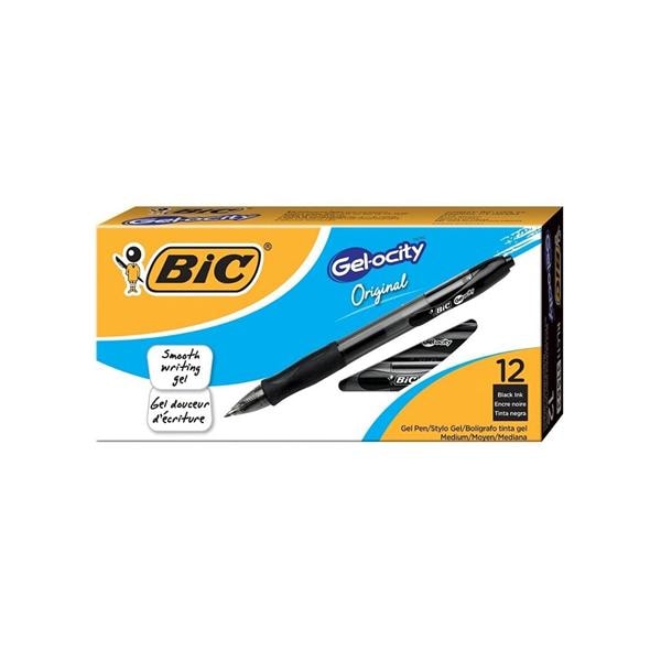 BIC Retracting Gel Rollerball Pen Medium Point 0.7 mm Black 12/Pk