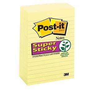 Sticky Lined Notes 4 in X 6 in Yellow 90 Sheets/Pad 5/Pack 5/Pk