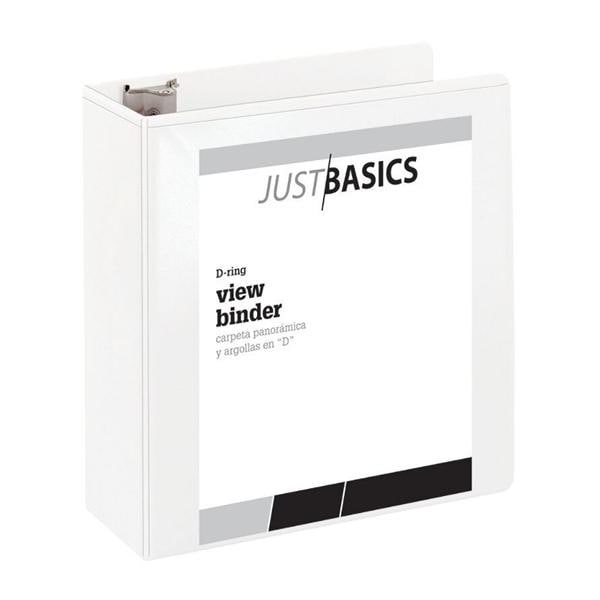 Just Basics Basic D-Ring View Binder 4 in Rings White Ea