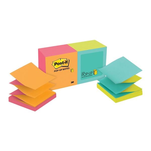 Pop-Up Notes 3 in x 3 in Electric Glow 100 Sheets/Pad 12/Pack 12/Pk