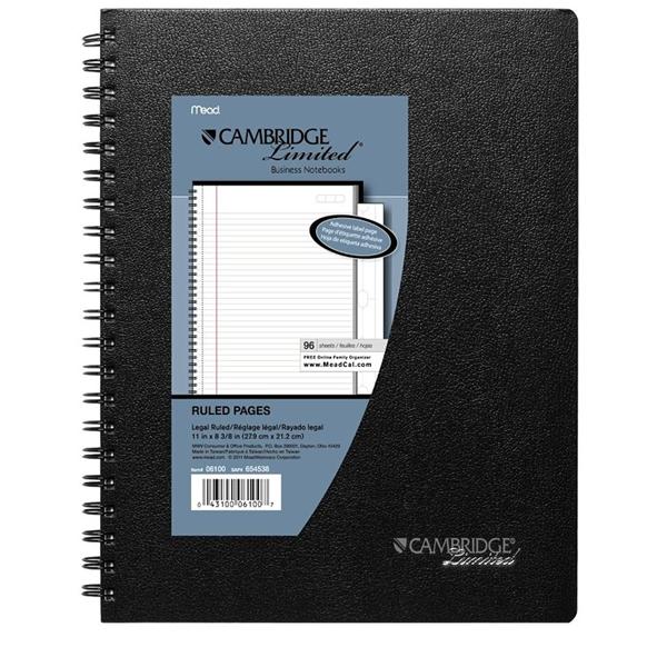 Business Notebook 8 1/2 in x 11 in Legal Ruled 96 Sheets Black Ea