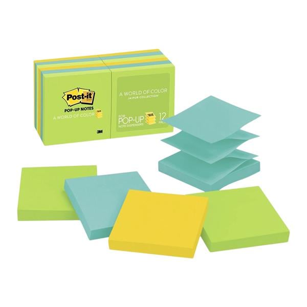 Pop-Up Notes 3 in x 3 in Ultra Collection 100 Sheets/Pad 12/Pack 12/Pk