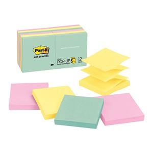 Pop-Up Notes 3 in x 3 in Pastel Collection 100 Sheets/Pad 12/Pack 12/Pk