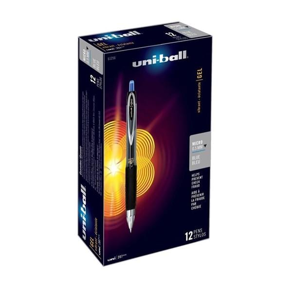 uni-ball 207 Fraud Prvntion Gel Pen Micro Pt 0.5 mm Blue 12/Pack 12/Pk