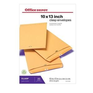 Office Depot Brand Clasp Envelopes 10 in x 13 in Brown 100/Bx