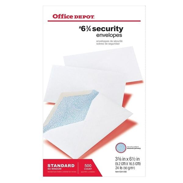 Security Envelopes #6 3/4 (3 5/8 in x 6 1/2 in) White 500/Bx