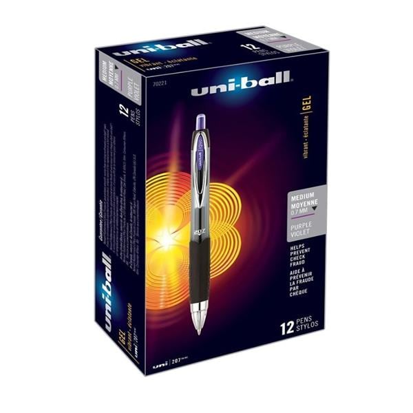 uni-ball 207 Fraud Prvntion Gel Pen Medium Point 0.7 mm Purple 12/Pk