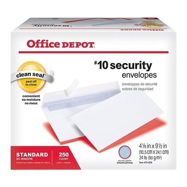 Clean Seal Security Envelopes #10 4.125 in x 9.5 in White 250/Box 250/Bx