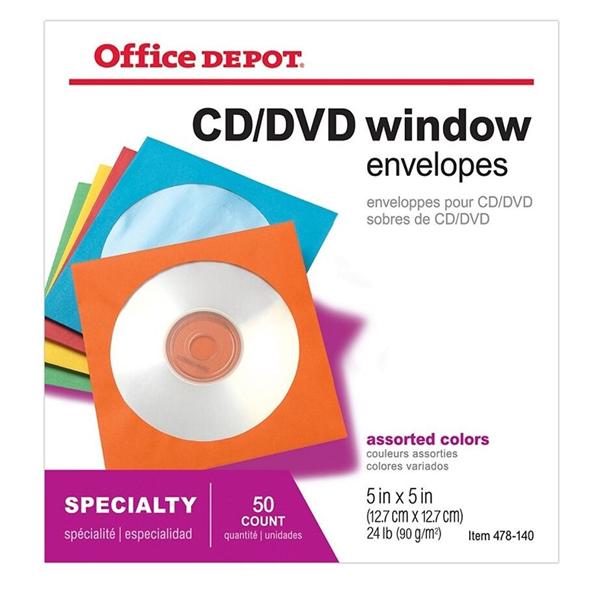 Color CD/DVD Envelopes Assorted Colors 50/Bx