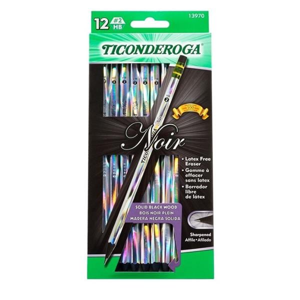 Ticonderoga Noir Black Wood Pencils #2 Soft Lead 12/Pack 12/Pk