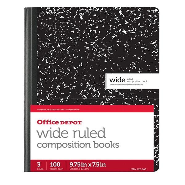 Composition Book 7.5 in x 9.75 in Wide-Ruled Black/White 3/Pack 3/Pk