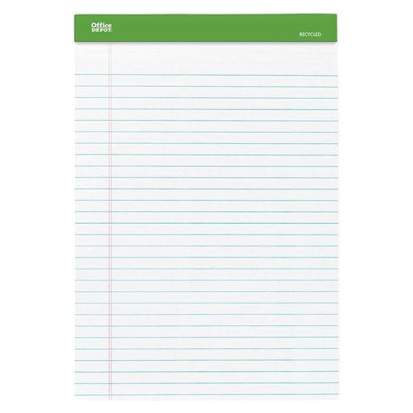 Perforated Writing Pad 8.5 in x 11.75 in 50 Sheets White 6/Pk