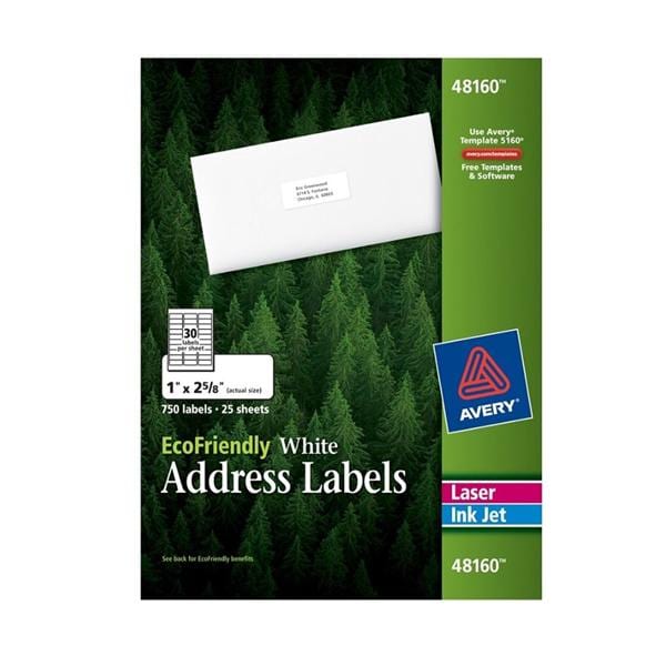 White Inkjet Laser Address Labels 1 in x 2 5/8 in 750/Pack 750/Pk