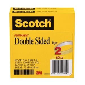 Scotch 665 Permanent Double-Sided Tape 1/2 in x 1296 in 2/Pack 2/Pk