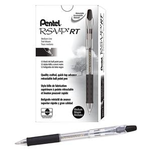 R.S.V.P. Ballpoint Pens 1.0 mm Medium Point Black 12/Pack 12/Pk