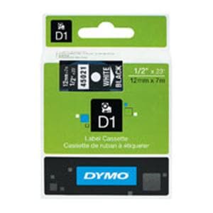 DYMO D1 45021 White-On-Black Tape 0.5" x 23' Ea