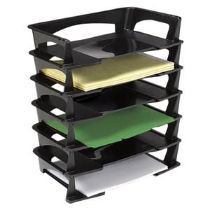 Stacking Desk Trays 2 1/2 in x 15 1/4 in x 8 3/4 in Black 6/Pack Ea