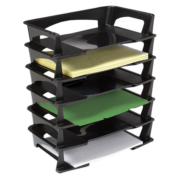 Stacking Desk Trays 2 1/2 in x 15 1/4 in x 8 3/4 in Black 6/Pack Ea