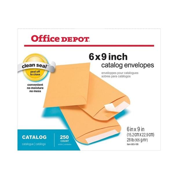 Clean Seal Catalog Envelopes 6 in x 9 in Brown 250/Bx