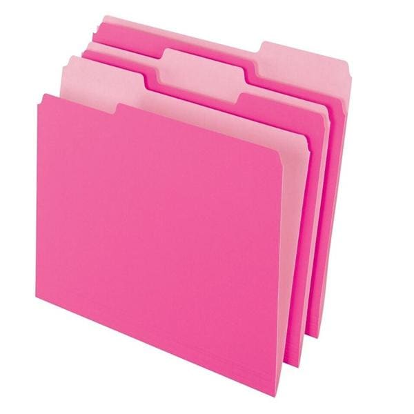 Two-Tone Color File Folders 1/3 Tab Cut Letter Size Pink 100/Box 100/Bx