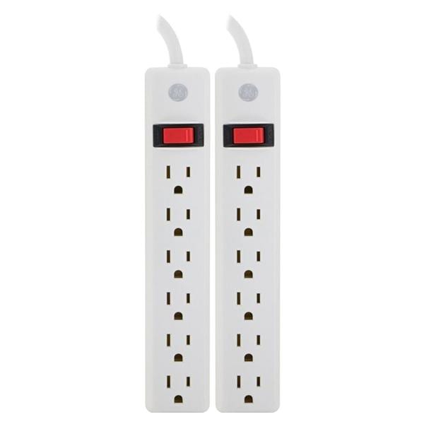 GE 6-Outlet Power Strip 2 ft Cord White 2/Pack 2/Pk