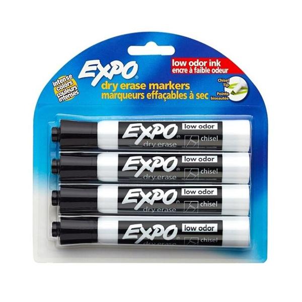 Expo Low-Odor Dry Erase Marker Chisel Point Black 4/Pk