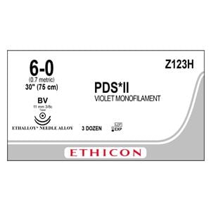 PDS II Suture 6-0 30" Polydioxanone Monofilament BV/BV Violet 36/BX