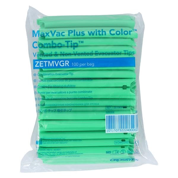 MaxVac Plus HVE Tips Vented / Nonvented Green 100/Bg