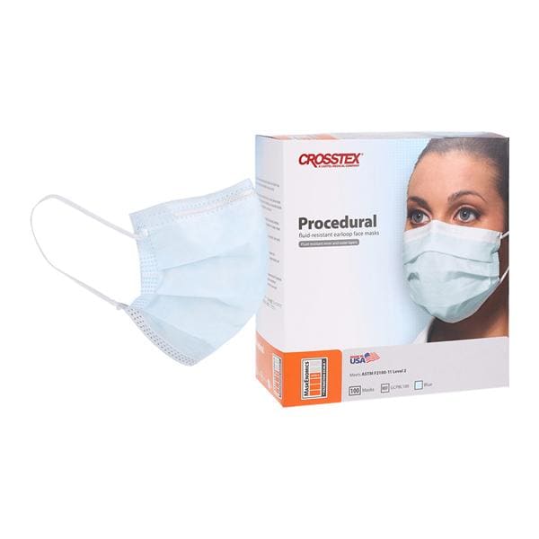 Crosstex Procedure Mask ASTM Level 2 Blue Adult 100/Bx, 5 BX/CA