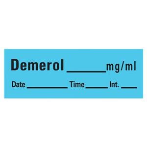 Tape Anesthesia 1-1/2x1/2: Removable Label: Demerol Roll RL