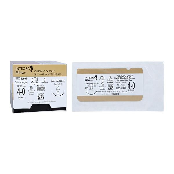 _ Suture 4-0 18" Chromic Gut Monofilament C-6 Beige 12/Bx