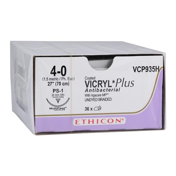 Vicryl Plus Suture 4-0 27" Triclosan/Polyglactin 910 Braid PS-1 Undyed 36/Bx