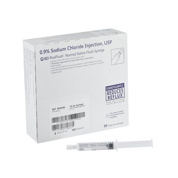 Posiflush Normal Saline IV Flsh Sol 0.9% Std Pngr Rd Prefl Syr 10mL 30/Package, 16 BX/CA