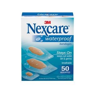 Nexcare Waterproof Bandage Plastic Assorted Sizes Clear Sterile 50/Bx, 24 BX/CA