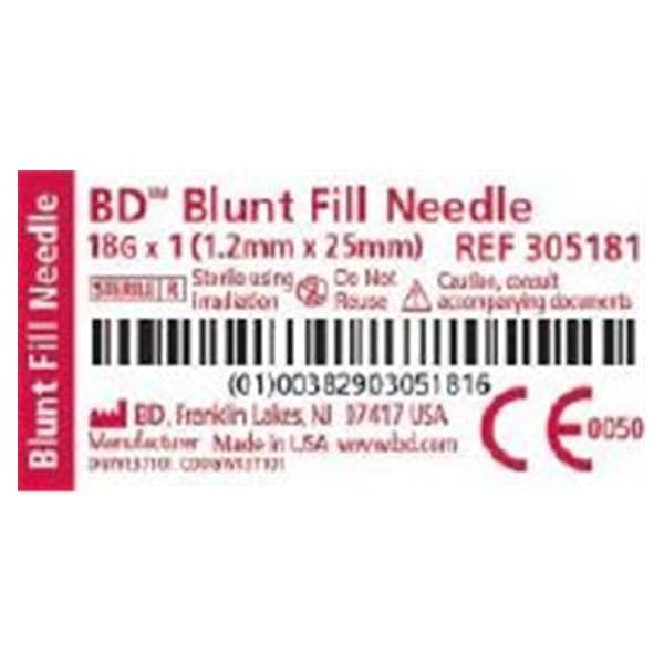 Hypodermic Needle 18gx1" Pink Blunt Fill 100/Bx